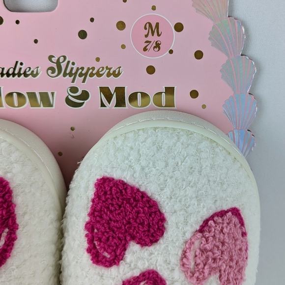 Hearts Slippers Sherpa Upper Fleece Memory Foam Slip On Ivory Pink M (7/8) NWT - Picture 12 of 12